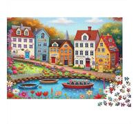 Pueblo Europeo Colorido Puzzle de 1000 Piezas Papel para Adultos Escena del río Puzzle para Toda la Familia Decoración hogar 38x26cm/1000pcs