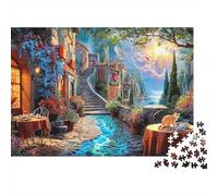 Pueblo Europeo de Noche Puzzle de 1000 Piezas Papel para Adultos Patio Junto al Río Juego de Puzzle 1000 Piezas Relajación Decoración Regalo 52x38cm/1000pcs