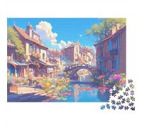 Pueblo Europeo Escena de Canal Puzzle de 1000 Piezas para Adultos Papel Relajación Familia 38x26cm/1000pcs