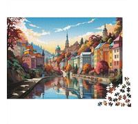 Pueblo Europeo Junto al Río Puzzle de 1000 Piezas Juego de Puzzle 1000 Piezas Papel para Adultos Paisaje de Otoño Relajarse Regalo Hogar 70x50cm/1000pcs