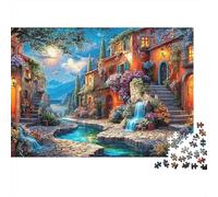 Pueblo Europeo Noche Puzzle de 1000 Piezas Puzzle para Adultos Paisaje Acuático Relajación Decoración Regalo 38x26cm/1000pcs