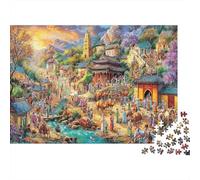 Pueblo fantasía Rompecabezas 1000 Piezas para Coleccionistas, Cartón Reciclado Premium,Escena de la Ciudad Antigua Decoración Interior, Regalo De Pascua, Juego EduGatoivo 52x38cm/1000pcs