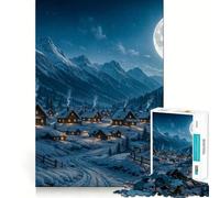 Pueblo Invernal bajo la luz de la Luna,Rompecabezas de 1000 Piezas para Adolescentes,Juego de Entrenamiento cognitivo,Ajuste, Compacto,Divertido para Jugar en Familia (50x75cm)