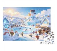 Pueblo Invernal Nevado Puzzle para Adultos Puzzle de 1000 Piezas Escena de Patinaje Diversión Relajante Decoración Regalo Familiar 70x50cm/1000pcs