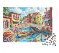 Pueblo Italiano Canal Puzzle de 1000 Piezas Puzzle para Adultos Puente Puzzle para Toda la Familia Regalo Relajante 70x50cm/1000pcs