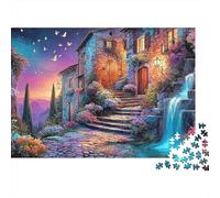 Pueblo Italiano Cascada Puzzle de 1000 Piezas Papel para Adultos Escena Nocturna Puzzle para Toda la Familia Decoración 38x26cm/1000pcs
