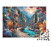 Pueblo Italiano Paisaje Puzzle de 1000 Piezas Papel para Adultos Río Flores Juego Relajante 70x50cm/1000pcs