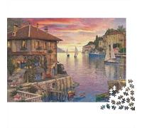Pueblo Junto al Lago Atardecer Puzzle de 1000 Piezas Cartón Puzzle para Adultos Relajación Concentración Actividad Familiar Decoración Hogar Regalo 70x50cm/1000pcs