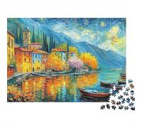 Pueblo Junto al Lago Estilo Pintura Artística Puzzle de 1000 Piezas Puzzle para Adultos Relajación Decoración Regalo Hogar Familia 70x50cm/1000pcs