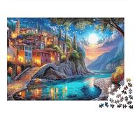 Pueblo Junto al Lago Paisaje Nocturno Puzzle de 1000 Piezas Papel Puzzle para Adultos Relajante Regalo 70x50cm/1000pcs