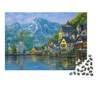 Pueblo Junto al Lago Puzzle de 1000 Piezas Papel para Adultos Paisaje de Montaña Puzzle para Toda la Familia Relajación Hogar 70x50cm/1000pcs