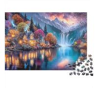 Pueblo Junto al Lago Puzzle para Adultos Puzzle de 1000 Piezas Cascada Relajante Decoración Familiar 38x26cm/1000pcs