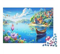 Pueblo Junto al Lago Puzzles Imposible,desafío for Adults Lakes Ship Entretenimiento Creativo 1000 Piezas Obra De Arte De Juego De para Adultos Y Niños A Partir De 12 Años 1000pcs (75x50cm)
