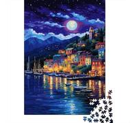 Pueblo Junto al Lago Vista Nocturna Puzzle de 1000 Piezas Papel para Adultos Paisaje de Noche Juego de Puzzle 1000 Piezas Relax Regalo 38x26cm/1000pcs