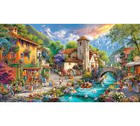 Pueblo Junto al río de la montaña Rompecabezas para Adultos: 1000 Piezas de Cartón Reciclado para Decoración 38x26cm/1000pcs