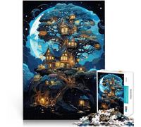 Pueblo mágico en un árbol Rompecabezas para Adolescentes de 1000 Piezas Juego de Preguntas con Piezas de Formas aleatorias Que se entrelazan Completamente 38x26cm