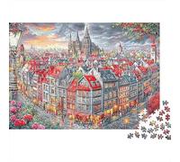 Pueblo Medieval Puzzle 1000 Piezas Adultos Ciudad Europea Techos Rojos Catedral Atardecer Duro Premium Grueso Vibrante Desafiante Alivio Estrés 52x38cm