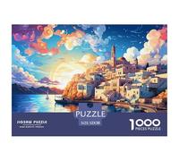 Pueblo Mediterráneo Junto al Mar Puzzle de 1000 Piezas para Adultos Papel Vista Costera al Atardecer Puzzle para Toda la Familia Relajación Decoración Hogar 52x38cm/1000pcs 52x38cm/1000pcs