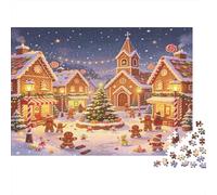 Pueblo Navideño de Pan de Jengibre Puzzle de 1000 Piezas Papel para Adultos Escena Nocturna de Invierno Puzzle para Toda la Familia Relajación Regalo Decoración 52x38cm/1000pcs