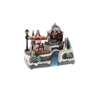 Pueblo Navideño Decorativo con Rio en Movimiento, Luces LED y Música