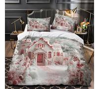 Pueblo navideño Funda de Edredón Juego de 3 Piezas Suave Estampado 3D Cierre de incluye Fundas de Almohada Lavables Escena invernal de cuento de hadas Funda Edredon for Ancianos Single（135x200cm）