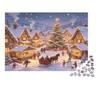 Pueblo Navideño Noche Nevada Puzzle de 1000 Piezas Papel para Adultos Escena Invernal Juego de Puzzle para Toda la Familia Decoración Regalo 52x38cm/1000pcs