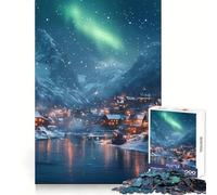 Pueblo nevado bajo la Aurora Boreal Rompecabezas para Adultos 1000 Piezas Fortalece la Memoria Alivia la ansiedad Bordes Suaves Sorpresa cálida (50x75cm)