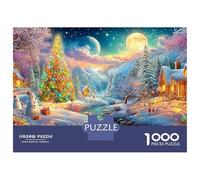 Pueblo nevado con Dos Lunas y árboles Puzzle De 1000 Piezas Cartón Reciclado, Excelente Regalo para Todas Las Edades 38x26cm/1000pcs