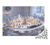 Pueblo nevado de Navidad Puzzle de 1000 Piezas Papel para Adultos Noche Tren Festivo Relajante Decoración Regalo 38x26cm/1000pcs