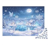 Pueblo Nevado Fantasía Invernal Puzzle de 1000 Piezas Puzzle para Adultos Papel Vista Nocturna Familia Relajación Decoración Hogar 38x26cm/1000pcs