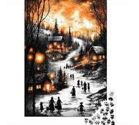 Pueblo Nevado Noche Puzzle de 1000 Piezas Papel para Adultos Escena Invernal Puzzle para Toda la Familia Relajación Enfoque Decoración del Hogar Regalo 38x26cm/1000pcs