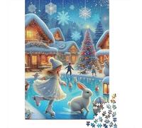 Pueblo nevado Patinaje sobre Hielo Puzzle de 1000 Piezas Papel para Adultos Escena de Cuento de Invierno Juego de Puzzle 1000 Piezas Relajación Decoración Regalo 52x38cm/1000pcs