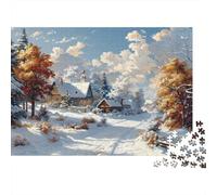 Pueblo Nevado Sol Invernal Puzzle de 1000 Piezas Puzzle para Adultos Papel Juego Familiar Relajación Decoración Regalo 52x38cm/1000pcs