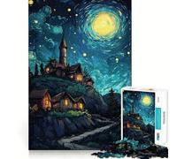 Pueblo Nocturno bajo Cielo Estrellado, Rompecabezas de 1000 Piezas para Adultos, Regalo, Juego de ingenio, Ocio, diversión, Calidad, Bonito Regalo (38x26cm)