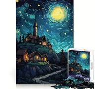 Pueblo Nocturno bajo Cielo Estrellado, Rompecabezas de 1000 Piezas para Adultos, Regalo, Juego de ingenio, Ocio, diversión, Calidad, Bonito Regalo (38x26cm)