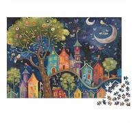 Pueblo Nocturno Fantástico, Ciudad Nocturna de Cartón 100% Reciclado con Árbol Brillante, Rompecabezas de 1000 Piezas para Adultos, Desafiante y Estimulante, 52x38cm/1000 Piezas