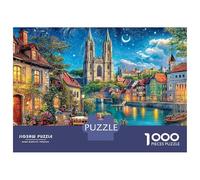 Pueblo Nocturno Puzzle 1000pz | Desafiante Descomprimido | Venecia Canal + Edificios Coloridos |52x38cm | Regalos Familia | Adultos y Niños