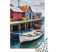 Pueblo Pescador Costero Rompecabezas 1000 Piezas Coloridos Acertijos Inteligentes Adultos Familia Regalo Navidad DIY Papel 38x26cm/1000pcs