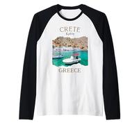 Pueblo pesquero Griego Loutro Crete Island en Grecia Barcos Camiseta Manga Raglan