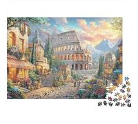 Pueblo Romano Rompecabezas 1000 Piezas Hombres Mujeres Adultos Pueblo de Fantasía con Coliseo al Atardecer, Premium Grueso Resistente, Vibrante Desafiante Alivio Estrés 52x38cm/1000pzs