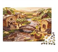 Pueblo Rural al Lado del Río Puzzle de 1000 Piezas Papel para Adultos Escena Pastoral sobre Puente Relajante Decoración Familiar Regalo 70x50cm/1000pcs
