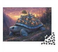 Pueblo Tortuga Fantasía Rompecabezas Grueso 1000 Piezas Adultos Tortuga Gigante Pueblo Montaña Atardecer Premium Resistente Vibrante Desafiante Difícil Alivio Estrés 70x50cm/1000pcs