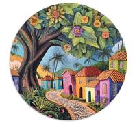Pueblo Tropical Casas Coloridas y árboles misteriosos 1000pcs (67.5x67.5cm) Puzzle Adecuado para Adultos Y Multitud Mayores De 14 Años
