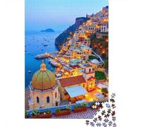 PuebloCostero 1000 Piezas para Adultos y Niños: Pueblo en Acantilado al Anochecer Juegos Educativos Decoración del Hogar Puzzle para Familia 38x26cm/1000 Piezas