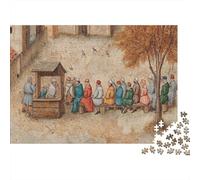 Pueblos Viendo un Partido de críquet Rompecabezas para Adultos |Pintura Medieval en Miniatura| 1000pcs (75x50cm) Juegos Educativos De Decoración del Hogar