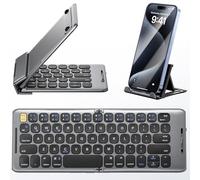 PuechAxe Teclado Bluetooth plegable con soporte de soporte, teclado de viaje plegable de tamaño de bolsillo recargable para iPhone, iPad, tablet, portátil, smartphone, B088