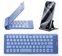 PuechAxe Teclado plegable Bluetooth con soporte de soporte, teclado de viaje plegable de tamaño de bolsillo recargable para iPhone, iPad, tablet, portátil, smartphone, B088BL