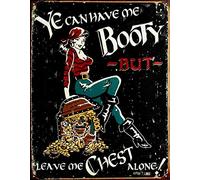 Puedes Tener Mi Botín, Pero Deja Mi Pecho En Paz. Pirata Sexy Angustiada. Letrero De Metal Resistente Y Duradera Letreros De Estaño Impermeable Placa Metálica para Salón Patio Hogar 20X30Cm