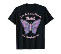 Puedo hacer todas las cosas a través de Cristo Chinoiserie Butterfly Camiseta
