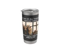 Puedo hacer todas las cosas a través de Cristo Christian Highland Cow Vaso térmico de acero inoxidable de doble pared